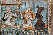 Old Bagan Myanmar. The Mingala Zedi. Well-preserved glazed Jataka plaques. 